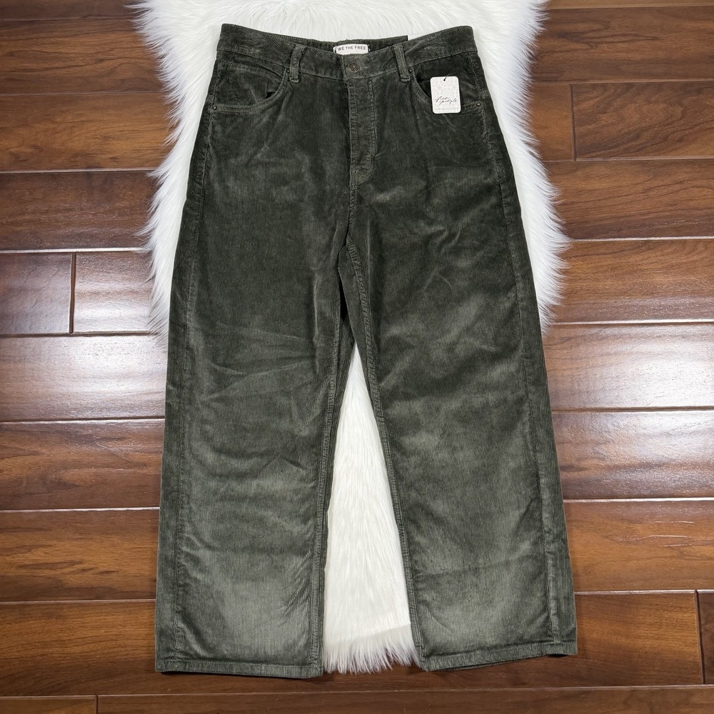 We The Free People Size 28 Green Corduroy Deep Trance Boyfriend Pants Clover